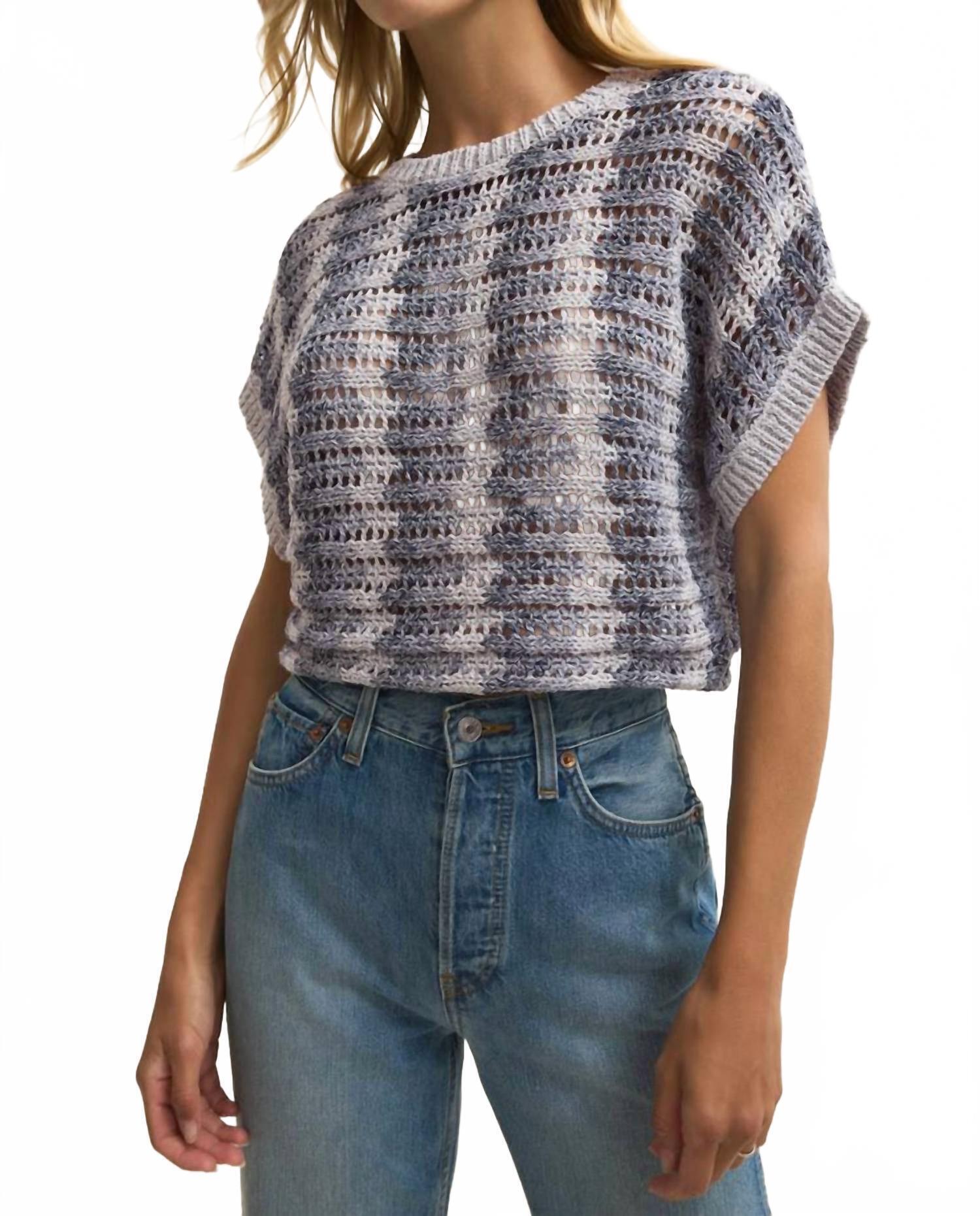 New Z Supply Ballast Crochet Stripe Sweater Top In Calypso Blue Indigo